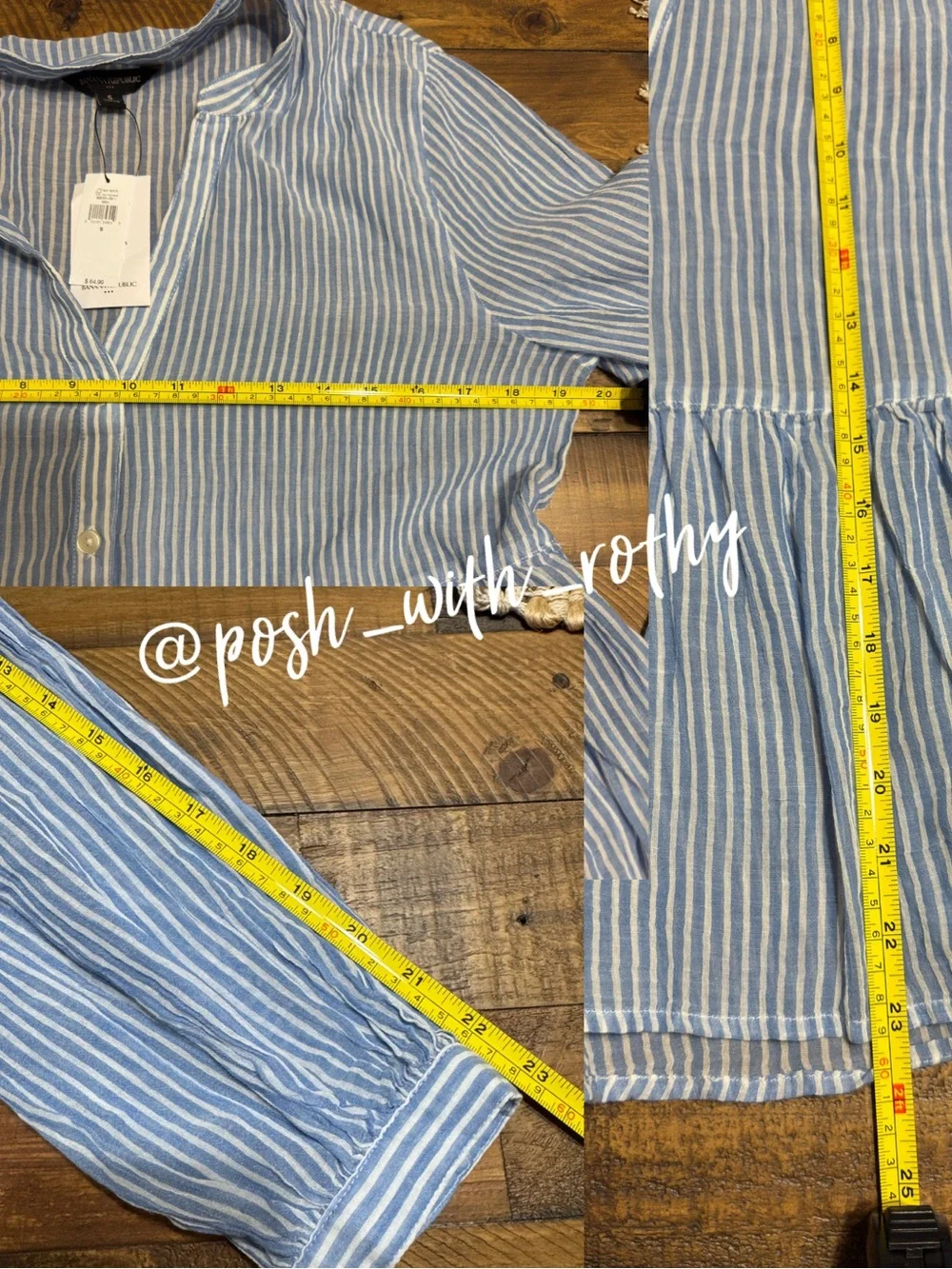 Banana Republic Blue & White Striped Peplum Button-Front Top, NWT - Picture 5 of 6